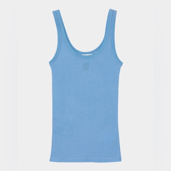 Sandro Tops - Sandro Blue Ribbed Tank Top With Logo Size Large Designer